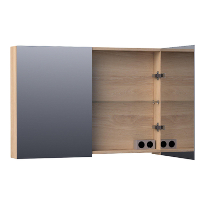 BRAUER Impress armoire de toilette - 100x70x15cm - sans éclairage - 2 portes miroir double face - chêne à lamelles naturel