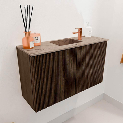 Mondiaz JOYA-DLUX 70cm toiletmeubel - kleur Walnut - Wastafel FAYE positie Midden 1 kraangat kleur Arena.
