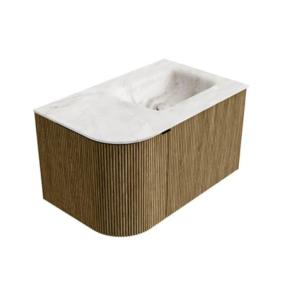 Mondiaz KURVE-DLUX Badkamermeubelset - 75x46x40cm - 1 lade - 1 deur - wastafel solid surface - rechts - zonder kraangat - Dusk