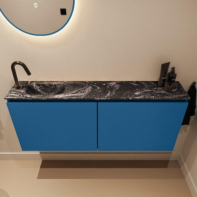 MONDIAZ TURE-DLUX meuble de toilettes 120 cm Jeans. EDEN lavabo Lava position gauche. Avec 1 trou de robinet.
