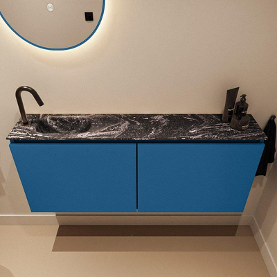 MONDIAZ TURE-DLUX Meuble toilette - 120cm - Jeans - EDEN - vasque Lava - position gauche - 1 trou de robinet