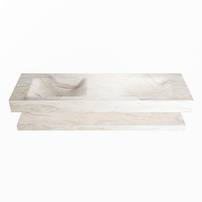 Mondiaz ALAN-DLUX Ensemble de meuble - 150cm - meuble Ostra mat - 0 tiroirs - Lavabo Cloud Ostra suspendu - vasque Gauche et droite - 2 trous de robinet