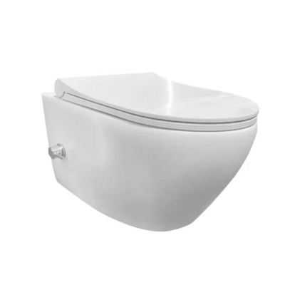 Sanicare Rondo WC suspendu compact sans bride avec douchette bidet / mitigeur de bidet intégré incluant abattant Céramique blanc