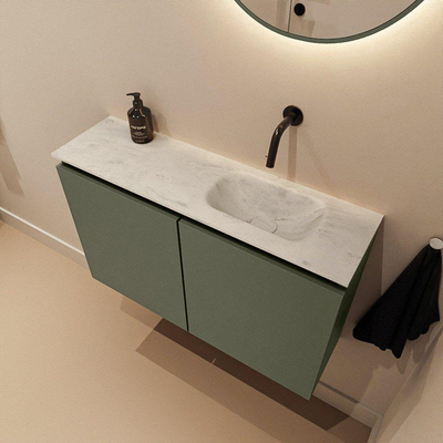 MONDIAZ TURE-DLUX Meuble WC 80 cm Army. Lavabo EDEN Opalo position droite. Sans trou de robinet.