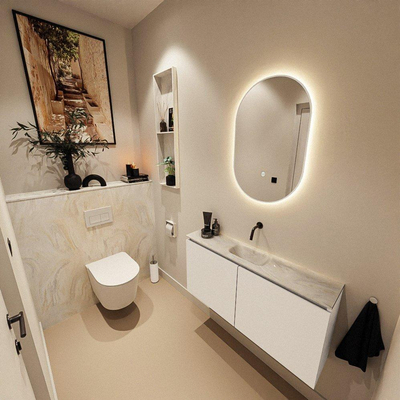 MONDIAZ HOPE Toiletplaat Set - solid surface achterwand - 100x125cm - Planchet 100x23cm - niet voorgeboord - Ostra