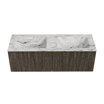Mondiaz KURVE-DLUX Ensemble meuble de salle de bains - 130x46x40cm - 2 tiroirs - vasque solid surface - double - sans trou de robinet - Shadow