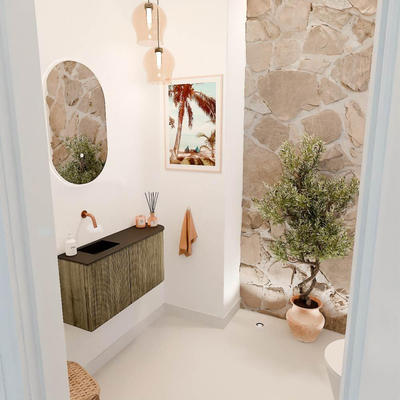Mondiaz JOYA 81.6cm toiletmeubel - ronding rechts kleur Dusk - Wastafel FAYE positie Links Zonder kraangat kleur Urban.