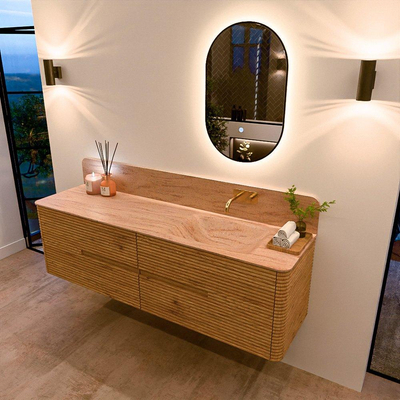 Mondiaz CIRO-DLUX Ensemble de meubles de salle de bains - 170x45x50cm - vasque Solid Surface Saba - 1 bassin à droite - sans trous de robinet - 4 tiroirs - Chêne