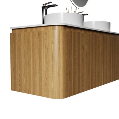 Saniclass Terra Badmeubelset - 120cm - 2 lades - afgeronde hoeken - topblad solid surface - sandwood (licht eiken)