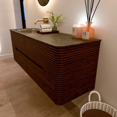 Mondiaz CIRO-DLUX Badkamermeubelset - 140x45x50cm - Solid surface wastafel Lava - 1 wasbak Links - zonder kraangaten - 4 lades - Ruby