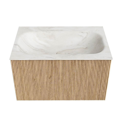 MONDIAZ KURVE-DLUX Meuble de salle de bains 70 cm couleur Oak avec 1 tiroir. Lavabo BIG SMALL central 1 trou de robinet couleur Ostra.