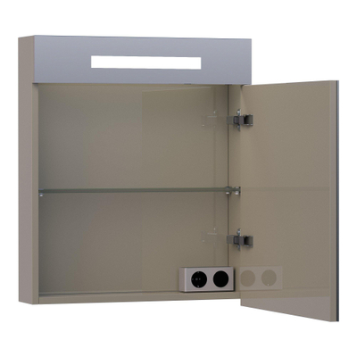 BRAUER 2.0 Spiegelkast - 60x70x15cm - verlichting geintegreerd - 1 rechtsdraaiende spiegeldeur - MDF - hoogglans taupe
