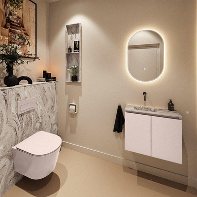 MONDIAZ TURE-DLUX Meuble de WC 60 cm Rosee. Lavabo EDEN Glace position gauche. Sans trou de robinet.