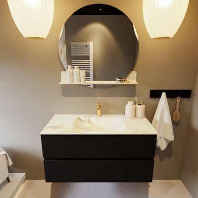 MONDIAZ VICA-DLUX Ensemble meuble de salle de bains - 100cm - meuble bas Urban - 2 tiroirs - lavabo encastré Cloud au centre - 1 trou de robinet - version haute 60cm - Frappe