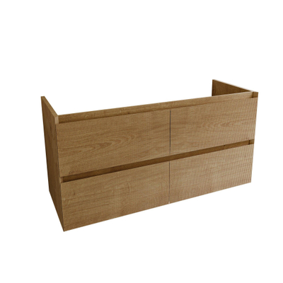 Saniclass Holz Atelier Meuble de salle de bain - 120x45x60cm - lavabo en céramique blanc - 2 vasques - 2 trous de robinet - 2 tiroirs - Chêne Natural