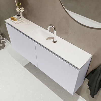 MONDIAZ TURE Toiletmeubel 120x23x50cm met 1 kraangaten 2 deuren cale mat Wastafel Eden midden Solid Surface Wit