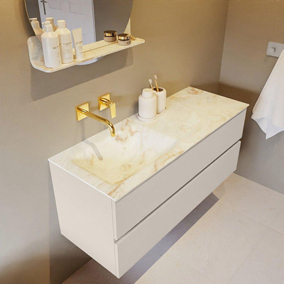 MONDIAZ VICA-DLUX Ensemble meuble de salle de bains - 120cm - meuble bas linen - 2 tiroirs - lavabo encastré cloud gauche - sans trous de robinet - version hauteur 60cm - frape