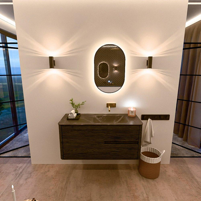Mondiaz CIRO-DLUX Ensemble de meubles de salle de bains - 110x45x50cm - lavabo solid surface Lava - 1 vasque à droite - sans trous de robinet - 2 tiroirs - Shadow