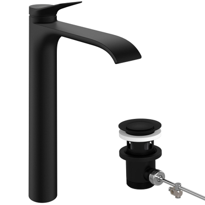 Hansgrohe Vivenis wastafelkraan - model 250 - opbouw - eengreeps - met trekwaste - mat zwart