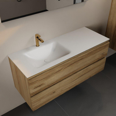Mondiaz AIVY Ensemble de meuble - 120x45x50cm - 1 trou de robinet - 1 vasque Urban Solid surface - Gauche - 2 tiroirs - avec miroir - Melamine Chai