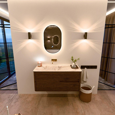 Mondiaz CIRO-DLUX Badkamermeubelset - 110x45x50cm - Solid surface wastafel Frappe - 1 wasbak Links - zonder kraangaten - 2 lades - Dusk