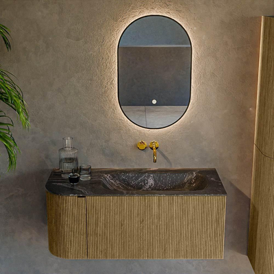 Mondiaz KURVE-DLUX Ensemble meuble de salle de bains - 105x46x40cm - 1 tiroir - 1 porte - lavabo solid surface - droit - sans trou de robinet - Dusk