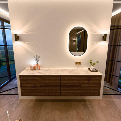 Mondiaz CIRO-DLUX Badkamermeubelset - 180x45x50cm - Solid surface wastafel Frappe - 1 wasbak Rechts - zonder kraangaten - 4 lades - Dusk