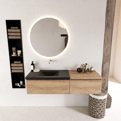 MONDIAZ BUKLA meuble de salle de bain 140 cm avec module 60 couleur Chêne blanchi avec 2 tiroirs. Lavabo CLOUD à gauche 0 trous de robinet couleur Urbaine.