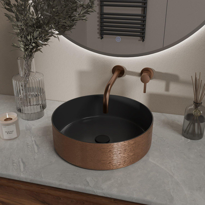 Wiesbaden Mondri Vasque ronde 36 x 36 x 12 cm mat noir/cuivre bronze brossé