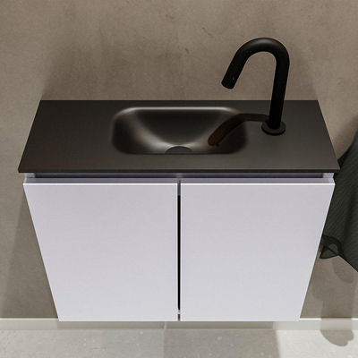 MONDIAZ TURE Toiletmeubel 60x23x50cm met 1 kraangaten 2 deuren cale mat Wastafel Eden midden Solid Surface Zwart