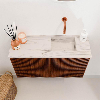 Mondiaz JOYA-DLUX 70cm toiletmeubel - kleur Ruby - Wastafel FAYE positie Rechts Zonder kraangat kleur Nata.