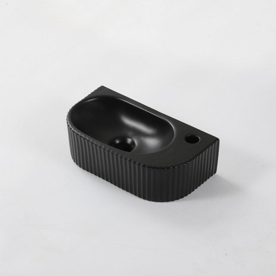 Fugaflow Efficiente Pietra Ensemble fontaine - 40x21,5x12cm - droite - rainuré - demi-ronde - 1 trou de robinet - céramique - robinet de fontaine cuivre brossé - bouchon de vidange - siphon abaissé - noir mat