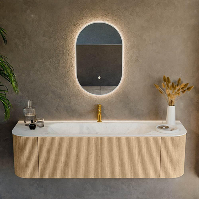 MONDIAZ KURVE-DLUX 160cm Meuble salle de bain avec module 25 G et D - couleur Oak - 1 tiroir - 2 portes - vasque BIG MEDIUM centre - 1 trou de robinet - couleur Opalo