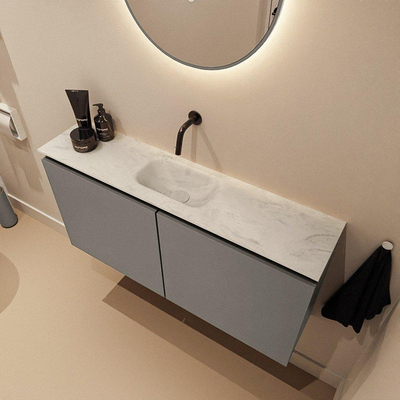 MONDIAZ TURE-DLUX Meuble toilette - 100cm - Smoke - EDEN - vasque Opalo - position centrale - sans trou de robinet