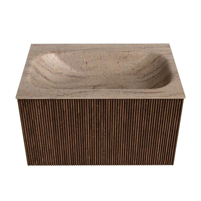 MONDIAZ KURVE-DLUX 70cm badmeubel kleur Walnut met 1 lade en 0 deuren. Wastafel BIG SMALL Midden 1 kraangat Saba.
