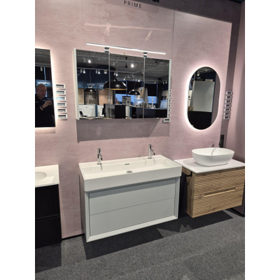 Saniclass Prime Core Wastafel meubel set - 100x55x45 greige - Onderkast wastafel spiegelkast met verlichting - exclusief kraan *SHOWROOMMODEL*