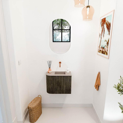 Mondiaz JOYA-DLUX 51.6cm toiletmeubel - ronding links kleur Shadow - Wastafel FAYE positie Rechts Zonder kraangat kleur Saba.