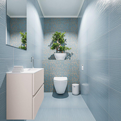 MONDIAZ ADA Toiletmeubel - 60x30x50cm - 1 kraangat - 2 lades - linen mat - wasbak rechts - Solid surface - Wit