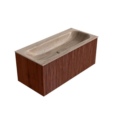 MONDIAZ KURVE-DLUX Meuble de salle de bains 100 cm couleur Ruby avec 1 tiroir et 0 porte. Lavabo BIG MEDIUM Central 1 trou de robinet Saba.