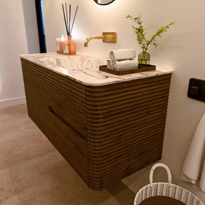 Mondiaz CIRO-DLUX Badkamermeubelset - 110x45x50cm - Solid surface wastafel Glace - 1 wasbak Midden - zonder kraangaten - 2 lades - Dusk