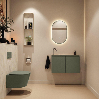 MONDIAZ TURE-DLUX Meuble toilette - 80cm - Army - EDEN - vasque Ostra - position gauche - 1 trou de robinet