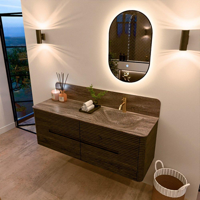 Mondiaz CIRO-DLUX Badkamermeubelset - 140x45x50cm - Solid surface wastafel Oza - 1 wasbak Rechts - 1 kraangat - 4 lades - Shadow