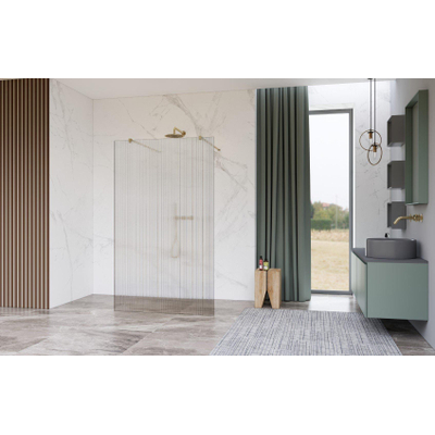Fortifura Galeria Douche à l'italienne - 100x200cm - verre clair côtelé - anticalcaire - verre de sécurité 8mm - bras muraux - Laiton brossé (or)