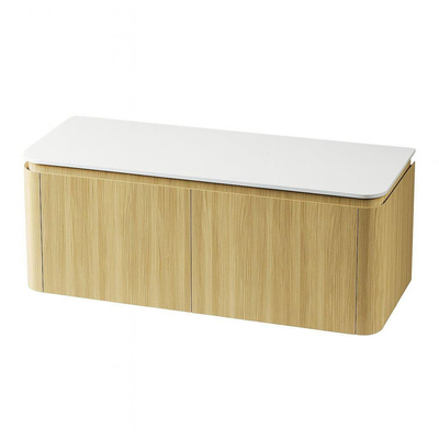Saniclass Terra Badmeubelset - 120cm - 2 lades - afgeronde hoeken - topblad solid surface - sandwood (licht eiken)