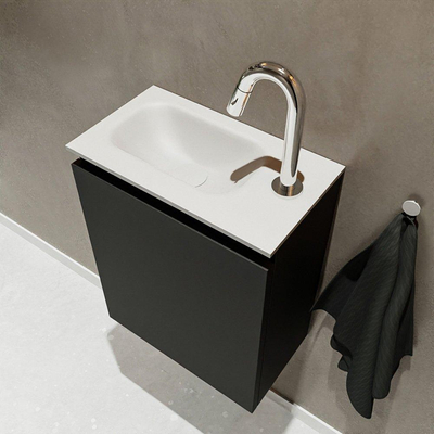MONDIAZ TURE Toiletmeubel 40x23x50cm met 1 kraangaten 1 deuren urban mat Wastafel Eden links Solid Surface Wit