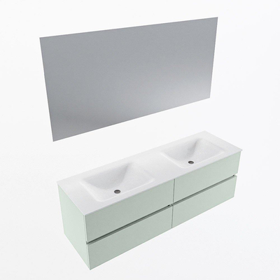 Mondiaz VICA ensemble de meuble de salle de bain - 150cm - meuble sous-vasque greey - 4 tiroirs - lavabo cloud double - 2 trous de robinet - couleur talc - miroir LED - version XL 60cm de haut