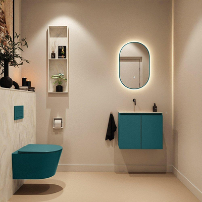 MONDIAZ TURE-DLUX Meuble toilette - 60cm - Smag - EDEN - vasque Ostra - position gauche - sans trou de robinet
