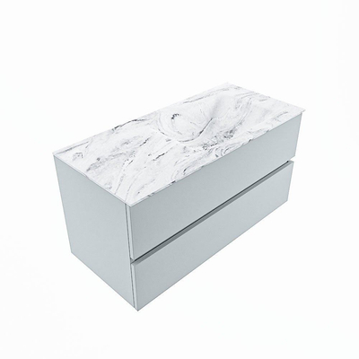 Mondiaz VICA-DLUX Ensemble de meuble de salle de bain - 100cm - meuble sous-vasque argile - 2 tiroirs - lavabo encastré nuage droite - sans trous de robinet - version haute 60cm - glace