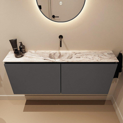 MONDIAZ TURE-DLUX Meuble toilette - 120cm - Dark Grey - EDEN - vasque Glace - position centrale - sans trou de robinet