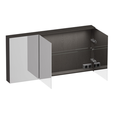 BRAUER Impress Deluxe armoire de toilette - 140x70x15cm - éclairage interne et externe - 3 portes miroir double face - Anthracite Bois